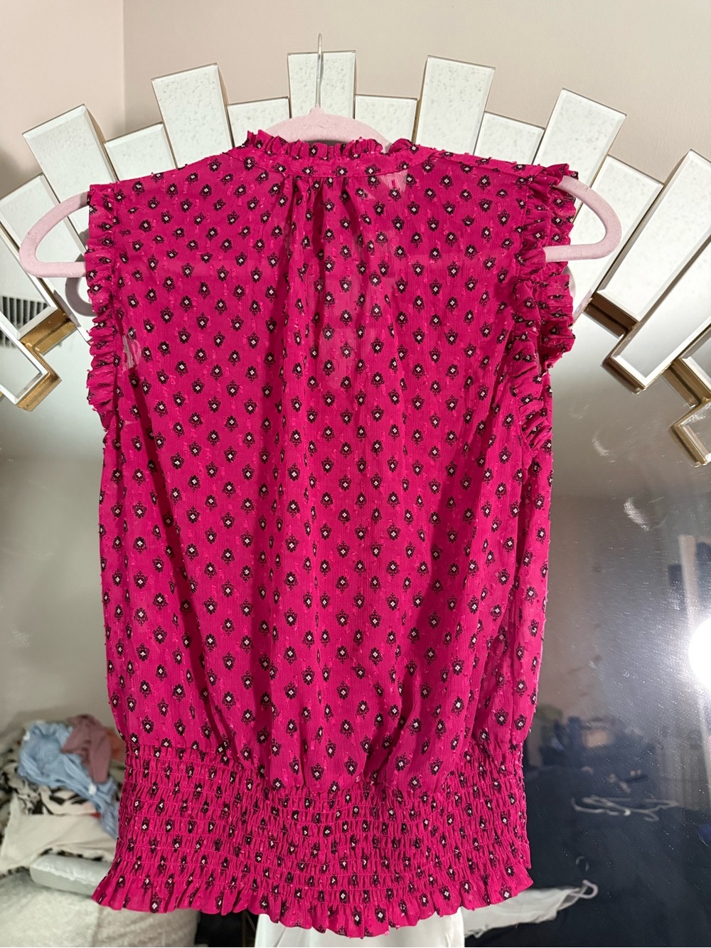 Rachel Zoe Sleeveless Blouse in Fuchsia Pink with Black Motif - Picture 3 of 3